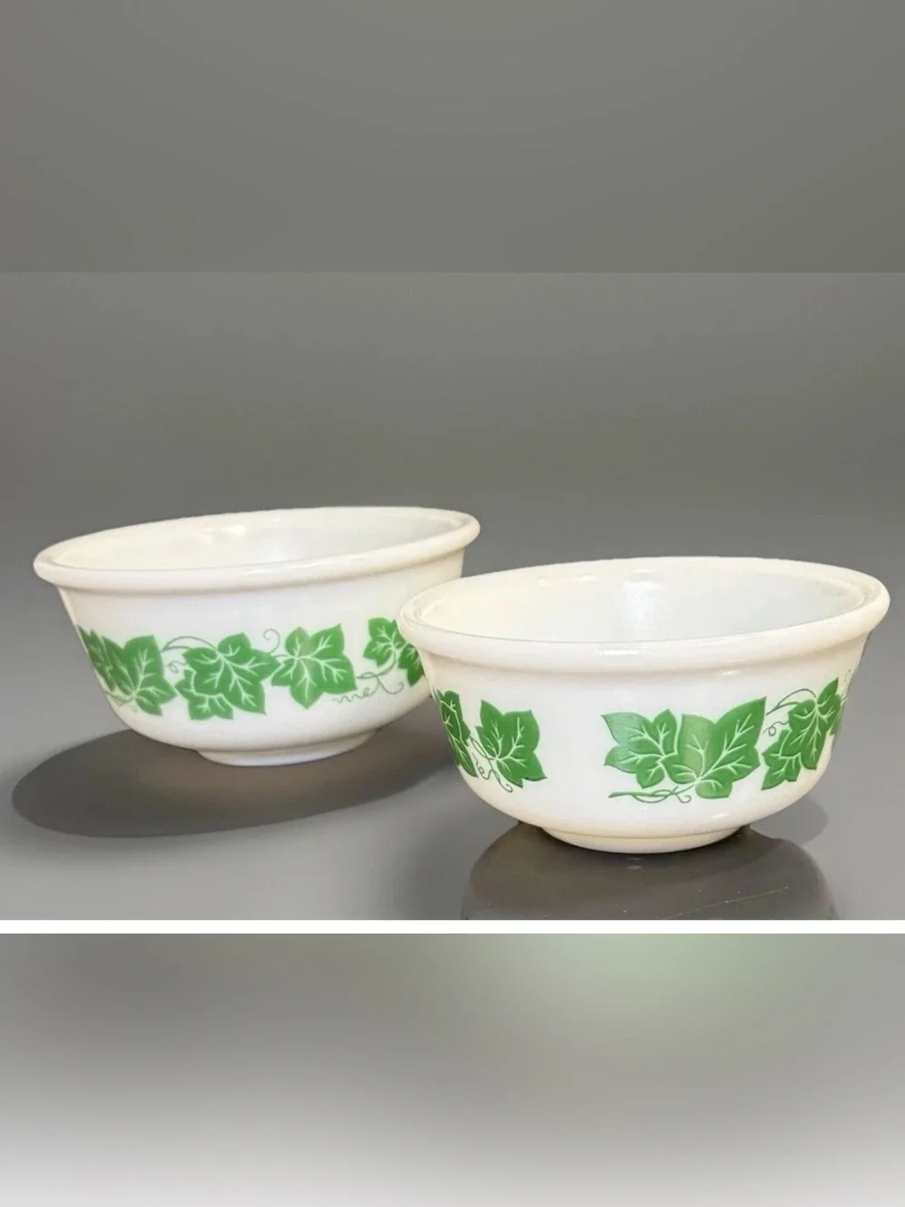 Vintage Hazel Atlas Milk Glass Green Ivy Mixing Bowls 6